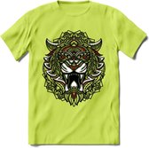 Tijger - Dieren Mandala T-Shirt | Rood | Grappig Verjaardag Zentangle Dierenkop Cadeau Shirt | Dames - Heren - Unisex | Wildlife Tshirt Kleding Kado | - Groen - XL