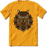 Vos - Dieren Mandala T-Shirt | Oranje | Grappig Verjaardag Zentangle Dierenkop Cadeau Shirt | Dames - Heren - Unisex | Wildlife Tshirt Kleding Kado | - Geel - XL