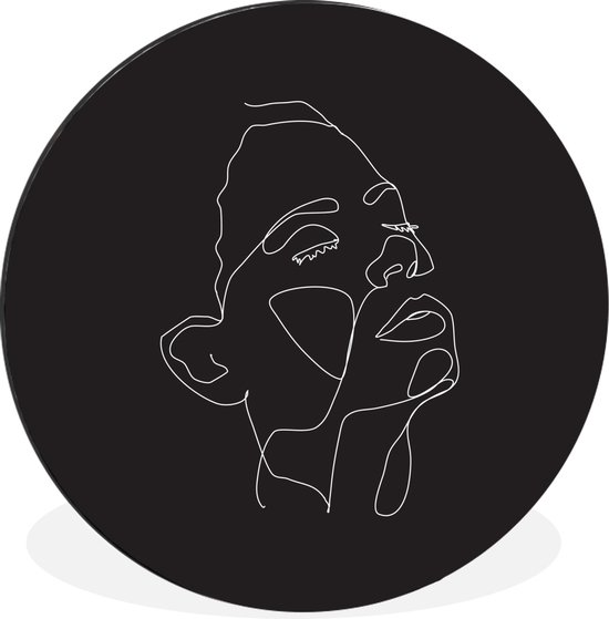 Illustration visage de femme relaxant sur fond noir Cercle mural aluminium ⌀ 60 cm - Tirage photo sur cercle mural / cercle vivant / cercle de jardin (décoration murale)