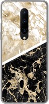 Geschikt voor OnePlus 7 Pro hoesje - Marmer print - Black and gold - Chic - Siliconen Telefoonhoesje