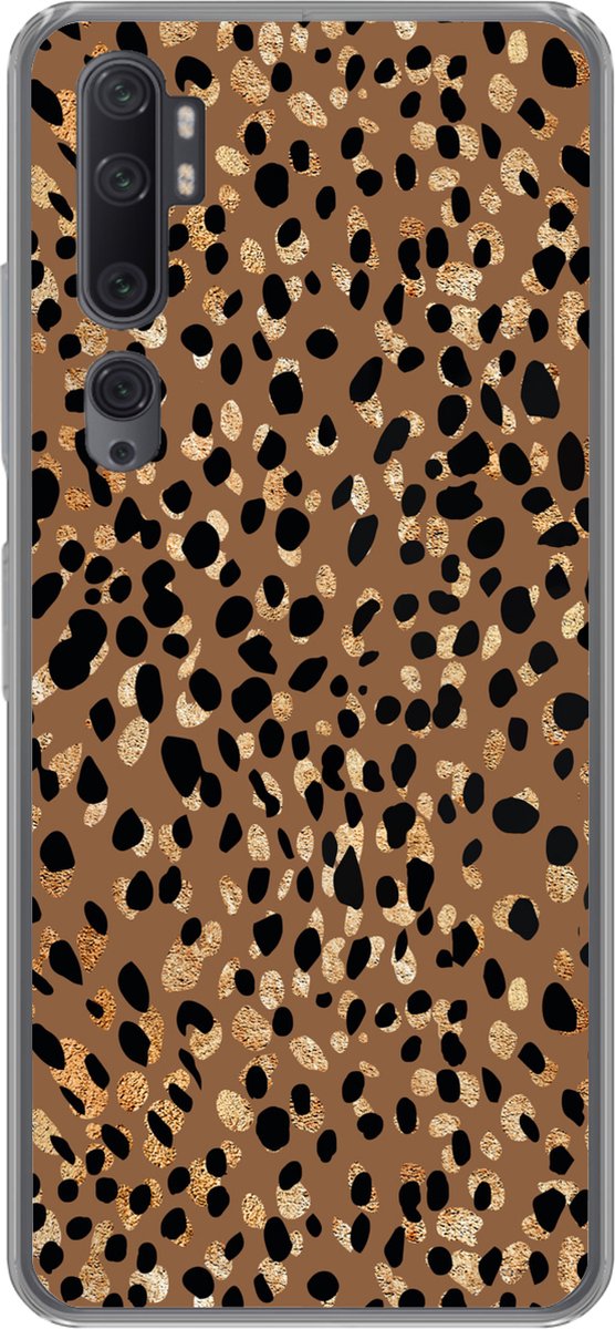 Telefoonhoesje Geschikt voor Xiaomi Mi Note 10 Pro hoesje - Dierenprint - Luxe - Goud - Bruin - Siliconen Telefoonhoesje Telefoonhoesje