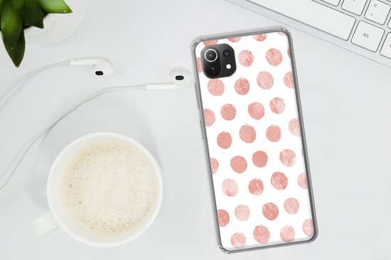 Coque Xiaomi Mi 11 Lite - Pois - Rose - Wit - Siliconen