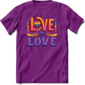 Love Is Love | Pride T-Shirt | Grappig LHBTIQ+ / LGBTQ / Gay / Homo / Lesbi Cadeau Shirt | Dames - Heren - Unisex | Tshirt Kleding Kado | - Paars - M