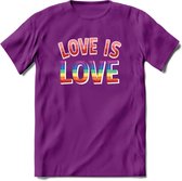 Love Is Love | Pride T-Shirt | Grappig LHBTIQ+ / LGBTQ / Gay / Homo / Lesbi Cadeau Shirt | Dames - Heren - Unisex | Tshirt Kleding Kado | - Paars - XXL