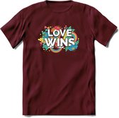 Love Wins | Pride T-Shirt | Grappig LHBTIQ+ / LGBTQ / Gay / Homo / Lesbi Cadeau Shirt | Dames - Heren - Unisex | Tshirt Kleding Kado | - Burgundy - S