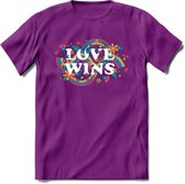 Love Wins | Pride T-Shirt | Grappig LHBTIQ+ / LGBTQ / Gay / Homo / Lesbi Cadeau Shirt | Dames - Heren - Unisex | Tshirt Kleding Kado | - Paars - M