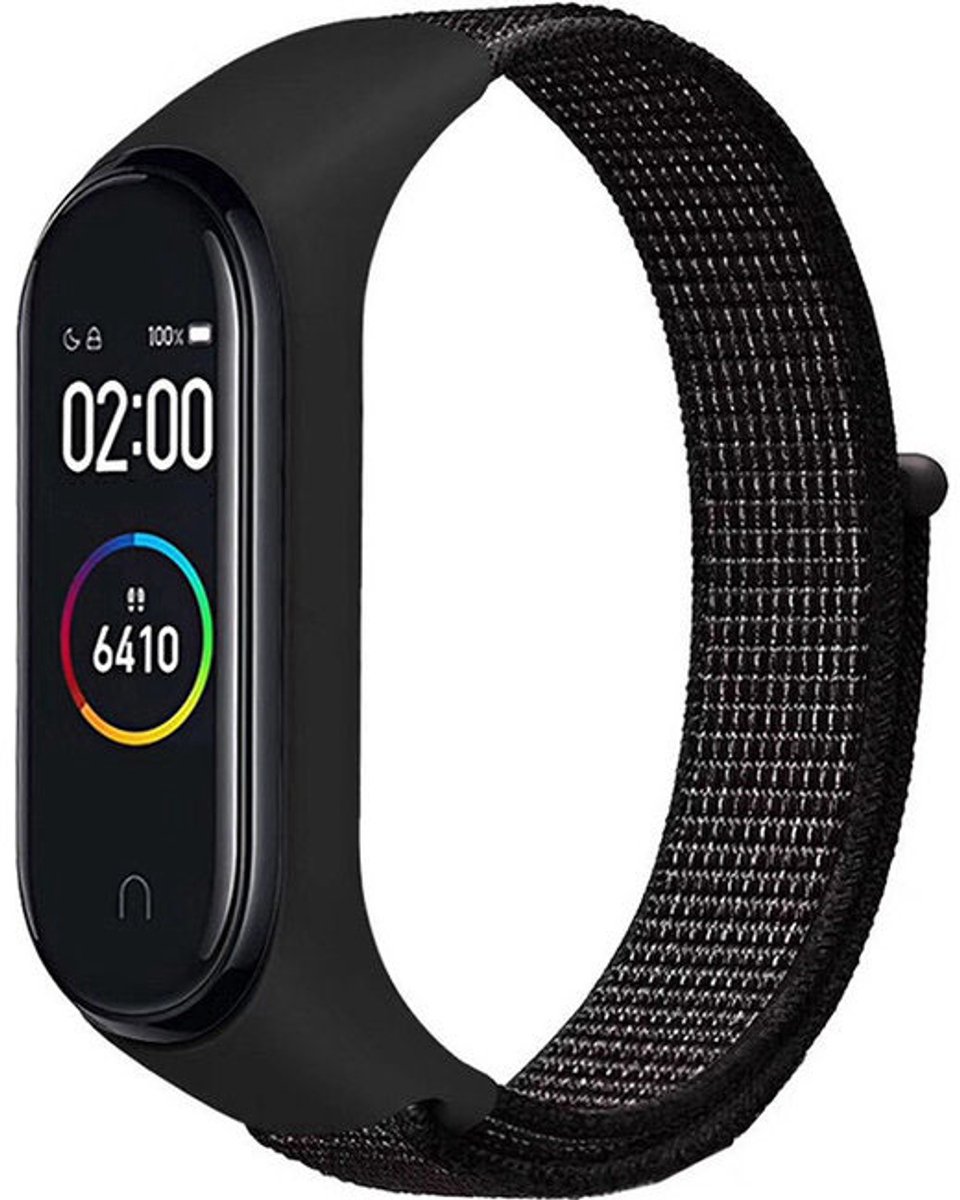 123watches nylon sport loop band - reflector zwart - Geschikt voor Xiaomi Mi 3, 4, 5 & 6
