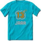 13 Jaar Feest T-Shirt | Goud - Zilver | Grappig Verjaardag Cadeau Shirt | Dames - Heren - Unisex | Tshirt Kleding Kado | - Blauw - L