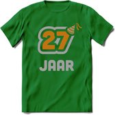 27 Jaar Feest T-Shirt | Goud - Zilver | Grappig Verjaardag Cadeau Shirt | Dames - Heren - Unisex | Tshirt Kleding Kado | - Donker Groen - 3XL