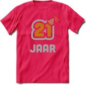 21 Jaar Feest T-Shirt | Goud - Zilver | Grappig Verjaardag Cadeau Shirt | Dames - Heren - Unisex | Tshirt Kleding Kado | - Roze - XL