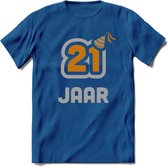 21 Jaar Feest T-Shirt | Goud - Zilver | Grappig Verjaardag Cadeau Shirt | Dames - Heren - Unisex | Tshirt Kleding Kado | - Donker Blauw - XXL