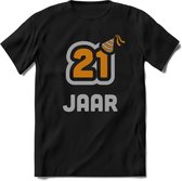21 Jaar Feest T-Shirt | Goud - Zilver | Grappig Verjaardag Cadeau Shirt | Dames - Heren - Unisex | Tshirt Kleding Kado | - Zwart - XXL
