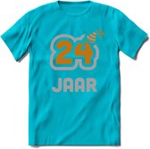 24 Jaar Feest T-Shirt | Goud - Zilver | Grappig Verjaardag Cadeau Shirt | Dames - Heren - Unisex | Tshirt Kleding Kado | - Blauw - XXL
