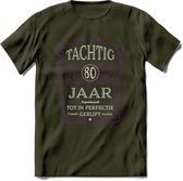 80 Jaar Legendarisch Gerijpt T-Shirt | Paars - Grijs | Grappig Verjaardag en Feest Cadeau Shirt | Dames - Heren - Unisex | Tshirt Kleding Kado | - Leger Groen - L