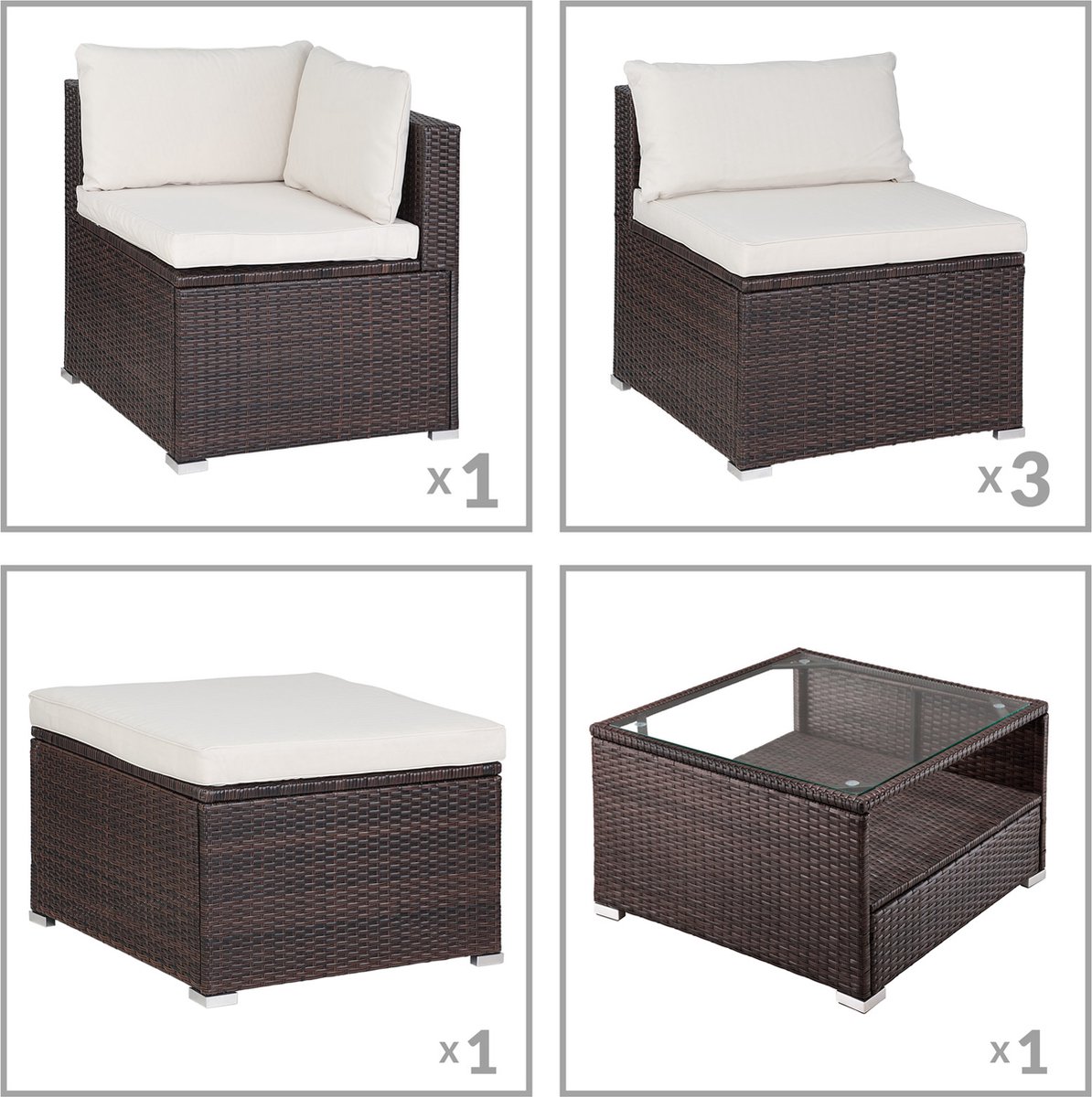 Casaria Polyrattan Loungeset -Incl. Kussens Tafel - Bruin Crème thumbnail 5