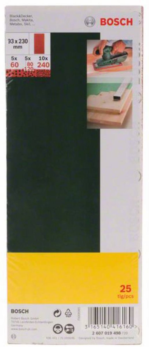 Bosch 25-delige schuurbladenset voor vlakschuurmachines ongeperforeerd 93 x 230 mm - korrel 60; 80; 120; 240 - Bosch