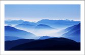 Walljar - Blue mountain - Muurdecoratie - Poster met lijst