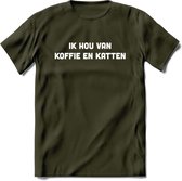 Koffie en Katten Love - Katten T-Shirt Kleding Cadeau | Dames - Heren - Unisex | Kat / Dieren shirt | Grappig Verjaardag kado | Tshirt Met Print | - Leger Groen - L