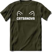 Catsanova - Katten T-Shirt Kleding Cadeau | Dames - Heren - Unisex | Kat / Dieren shirt | Grappig Verjaardag kado | Tshirt Met Print | - Leger Groen - L