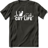 Cat Life - Katten T-Shirt Kleding Cadeau | Dames - Heren - Unisex | Kat / Dieren shirt | Grappig Verjaardag kado | Tshirt Met Print | - Donker Grijs - L