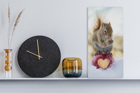 Peinture sur toile Écureuil sur pomme avec un coeur manquant - 20x40 cm - Décoration murale