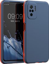 kwmobile hoesje compatibel met Xiaomi Redmi Note 10 / Note 10S - 3-delige cover met extra bescherming - Smartphonehoesje in donkerblauw / oranje