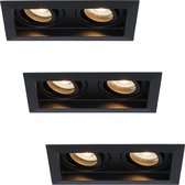 Set van 3 HOFTRONIC Durham - Dubbele inbouwspot - 2700K Warm wit - GU10 10 Watt 800 Lumen - Dimbaar en Kantelbaar - Mat zwart - Zaagmaat: 170x85 - inbouwdiepte: 87mm - IP20 voor droge ruimtes