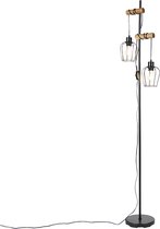 QAZQA stronk - Landelijke Vloerlamp | Staande Lamp - 2 lichts - H 168 cm - Zwart - Woonkamer | Slaapkamer