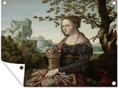 Tuinschilderij Maria Magdalena - Schilderij van Jan van Scorel - 80x60 cm - Tuinposter - Tuindoek - Buitenposter