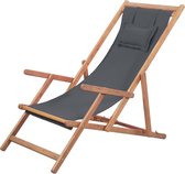 Decoways - Strandstoel inklapbaar stof en houten frame grijs