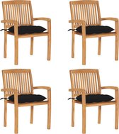 Decoways - Tuinstoelen stapelbaar 4 stuks met kussens massief teakhout