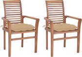 Decoways - Eetkamerstoelen 2 stuks met beige kussens massief teakhout