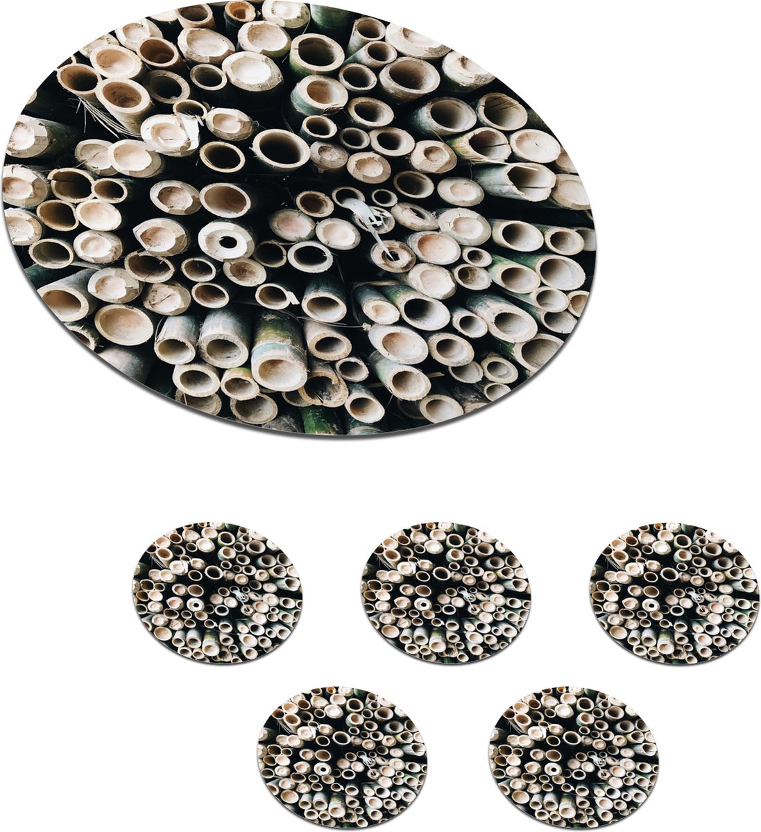Onderzetters voor glazen - Rond - Bamboe - Groen - Wit - 10x10 cm - Glasonderzetters - 6 stuks