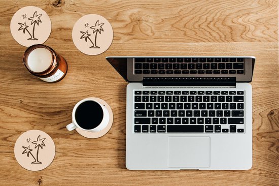 Dessous de Sous-verres - Rond - Palmier - Soleil - Pastel - 10x10 cm - 6 pièces