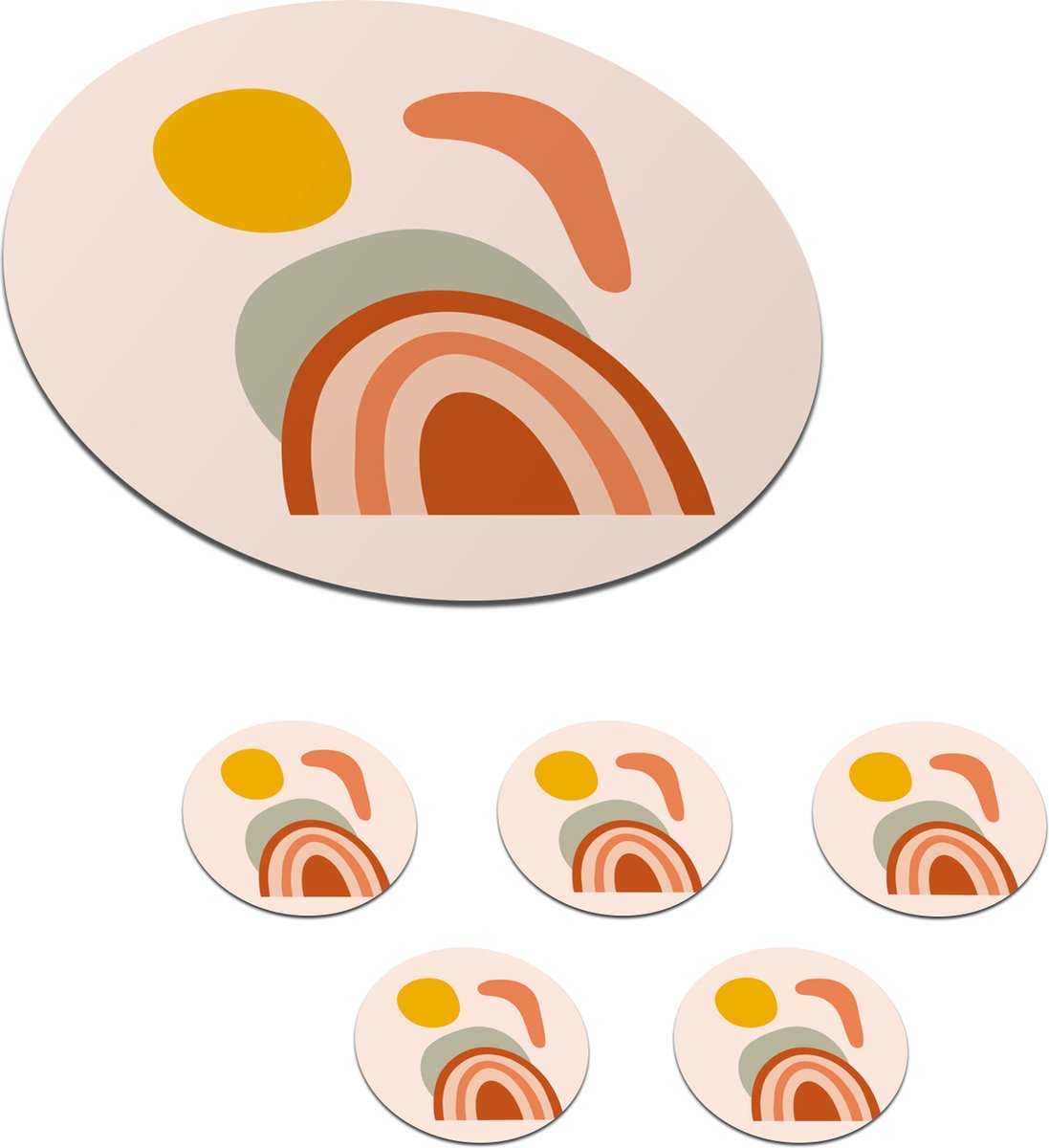 Onderzetters voor glazen - Rond - Regenboog - Zon - Abstract - Zomer - 10x10 cm - Glasonderzetters - 6 stuks