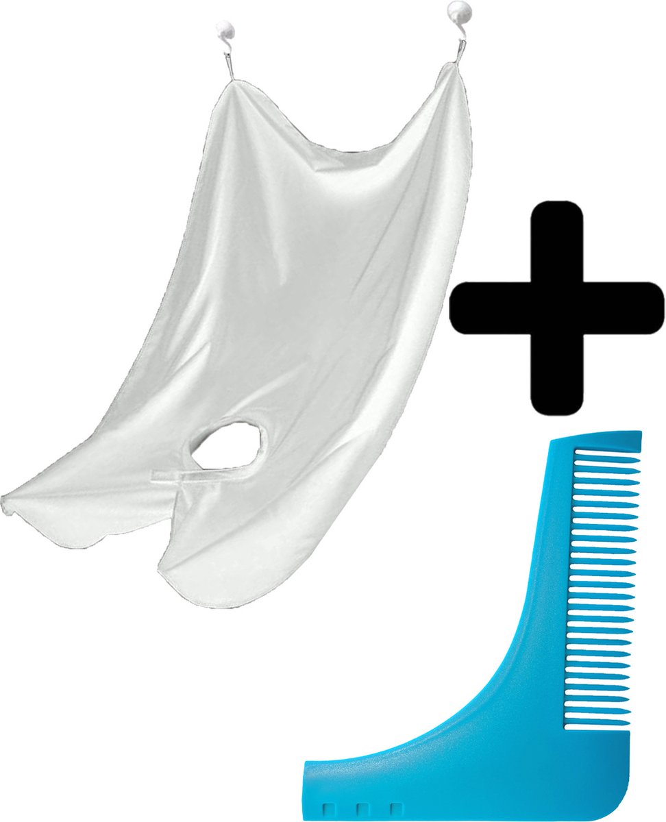 Baardkam Met Baard Schort - Baardschort Baard Cape Scheer Schort En Baard Kam Trimmer Beard Shaper - Blauw En Wit