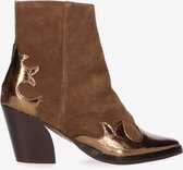 Tango | Ella oblique 12-j cognac suede/bronze western boot - dk brown heel/sole | Maat: 36