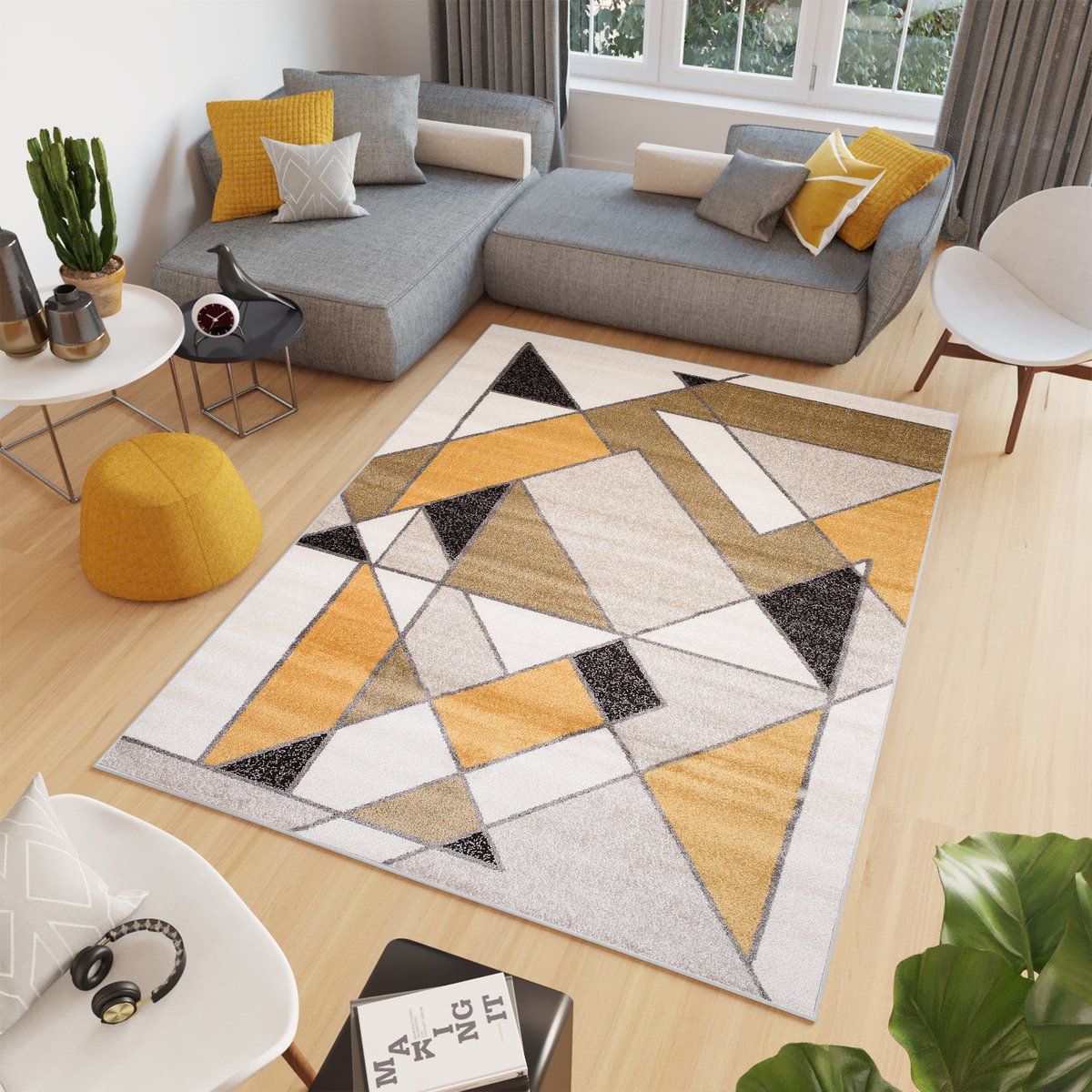 Tapiso Elefanta Vloerkleed Beige Geel Geometrisch Modern Woonkamer Tapijt Maat- 60x100 Beige Geel Grijs