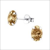 Aramat jewels ® - Ovale oorbellen met zirkonia 925 zilver champagne 5mm x 7mm