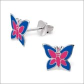 Aramat jewels ® - 925 sterling zilveren oorbellen vlinder roze en blauw