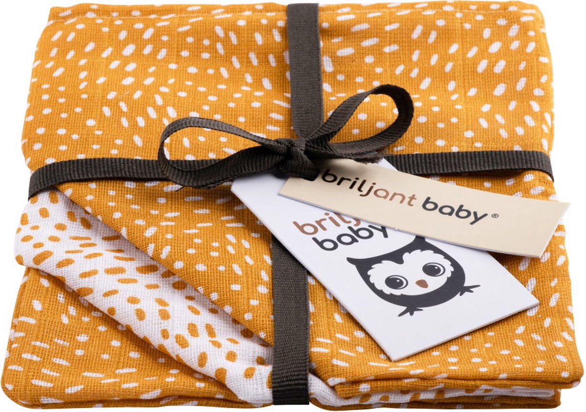 Goedkoopste Briljant Baby - Hydrofiele Monddoekjes Minimal Dots (3pack) - Hydrofiele doeken - Ochre