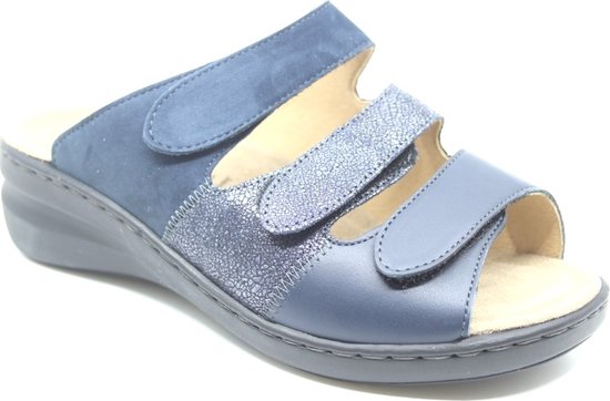 Solidus, 21154 80381, Blauwe dames slippers met drie klittenbanden | bol.com