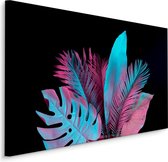 Schilderij - Bladeren in Neon kleuren op zwarte achtergrond, 5 maten