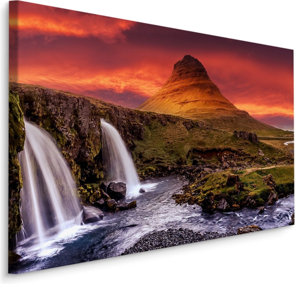 karo-art Schilderij - Waterval in IJsland, premium print Multikleur