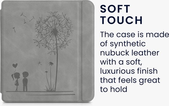 kwmobile e-reader hoesje geschikt voor Kobo Libra 2 hoes - Ereader flip case met standaard - Kunstleren e reader cover - Paardenbloemen Liefde design in grijs van Merkloos — afbeelding 4