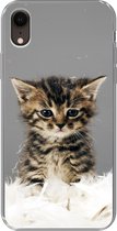 Geschikt voor iPhone XR hoesje - Kat - Kitten - Veren - Siliconen Telefoonhoesje