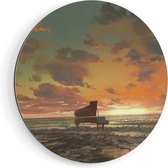 Artaza Dibond Muurcirkel Piano op het Strand bij Zonsondergang - Ø 80 cm - Groot - Wandcirkel - Rond Schilderij - Voor Binnen en Buiten