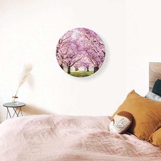 Cercle mural Artaza Dibond Arbres en fleurs roses Parc - Fleurs - Ø 70 cm - Cercle mural - Peinture ronde - Pour intérieur et extérieur