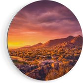 Artaza Dibond Muurcirkel Woestijn Landschap Met Zonsondergang  - Ø 90 cm - Groot - Wandcirkel - Rond Schilderij - Voor Binnen en Buiten