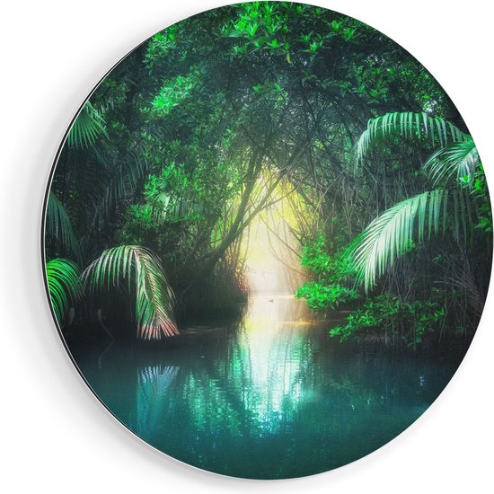 Cercle Mural Artaza Dibond - Jungle Tropicale Avec Un Lac Turquoise - Ø 40 cm - Klein - Cercle Mural - Tableau Rond - Pour Intérieur et Extérieur